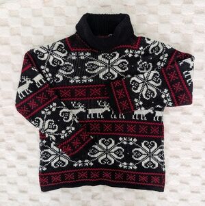 Vintage Black and Red Nordic Turtleneck Sweater